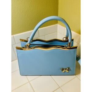 Women Pompom Sling Bag PU Leather Handbag Girl Shoulder Bag Light Blue Color‎